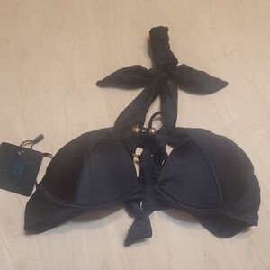 Honey Birdette Black Halter Bikini Top with Tie Closure